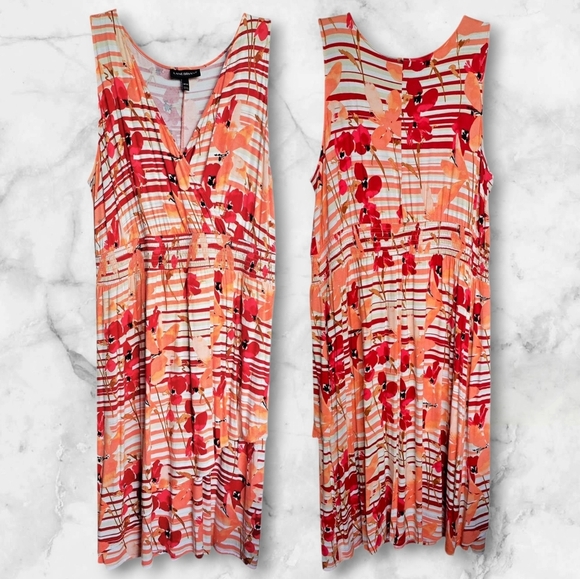 LANE BRYANT Coral Red Abstract Print Summer Flowy Midi Dress Size 14/16 Plus - Picture 16 of 16